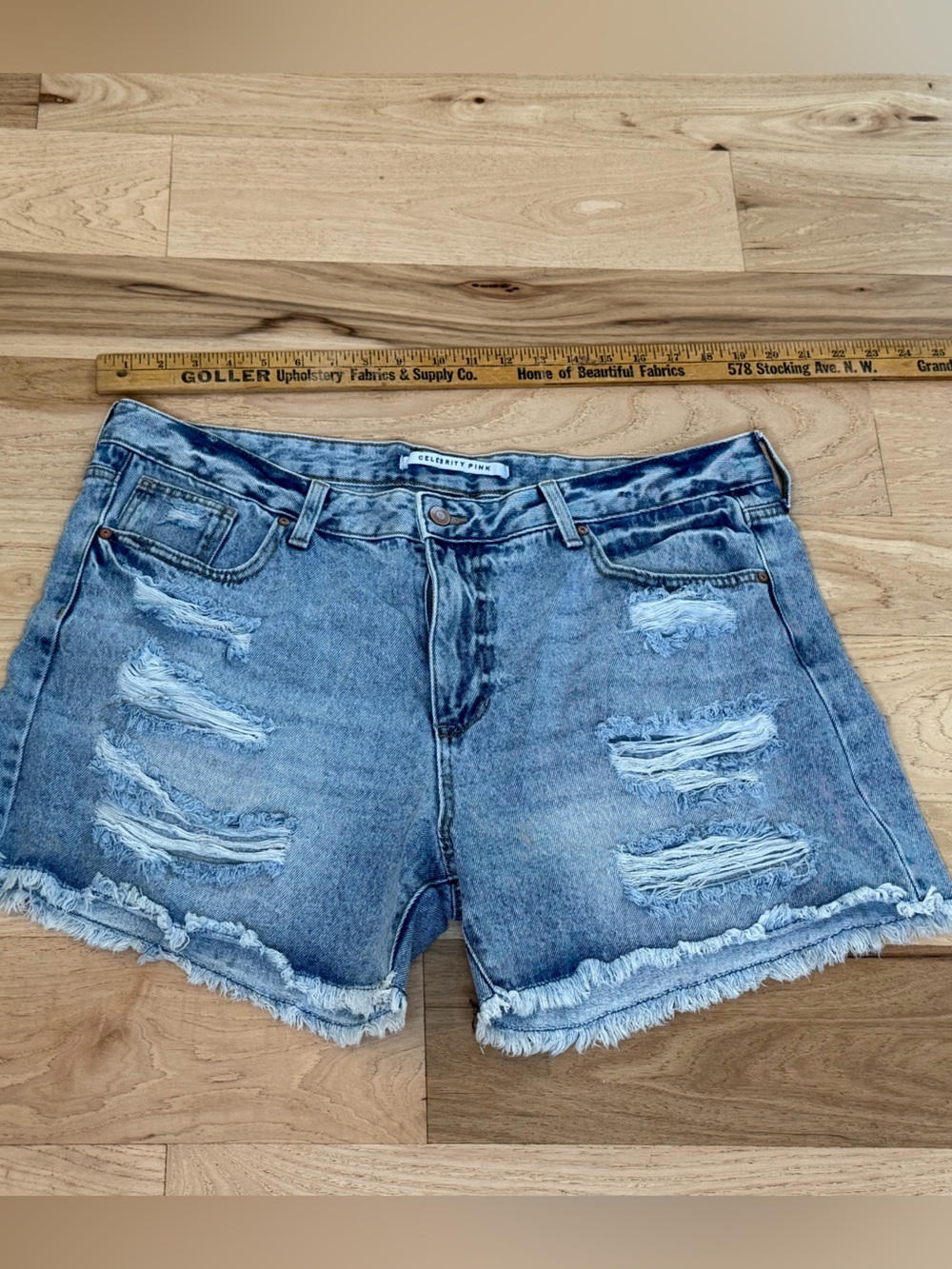 Celebrity Pink Faded Blue Distressed Denim Cutoff Shorts